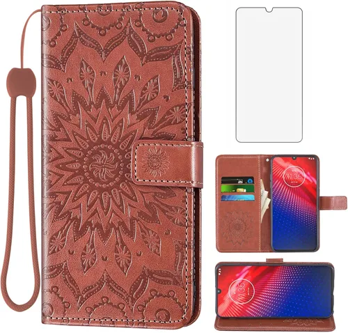 Miniatura 13 de Funda de teléfono para Motorola Moto Z4 Play/Moto Z4 con protector de pantalla de vidrio templado, funda magnética de cuero, soporte para tarjetas