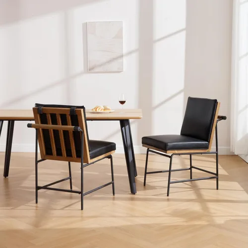 Miniatura 3 de HEAH-YO Juego de 2 sillas de comedor modernas, tapizadas de piel sintética con respaldo, sillas de comedor sin brazos para cocina, color negro