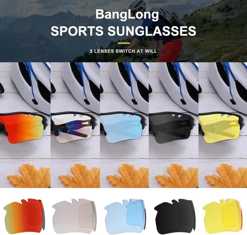 Miniatura 5 de BangLong Polarized Sports Sunglasses Cycling Sun Glasses for Men Women with 5 Interchangeable Lenes for Running Driving