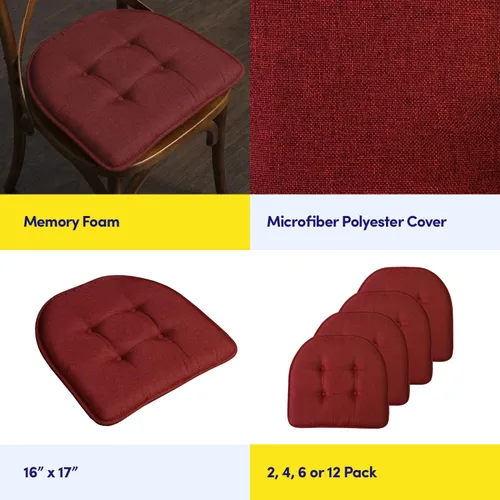 Miniatura 6 de Sweet Home Collection - Cojín de asiento de espuma viscoelástica y respaldo de caucho antideslizante con capitoné para silla, cojín en U, 17x16 Vino