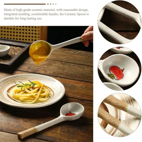 Miniatura 2 de Operitacx Cuchara de cerámica Cucharas retro Azúcar Japonés Fideos Grandes Fideos Coreanos Sopa Postre Asiático Cuchara Fórmula Cucharas Coreana