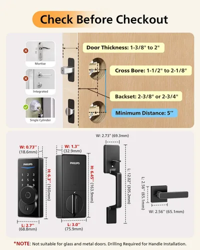 Miniatura 9 de Philips Cerradura inteligente WiFi con pantalla táctil, juego de asas, WiFi integrado, control remoto y control de voz