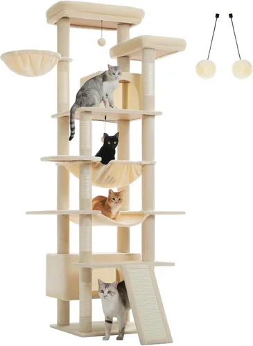 Miniatura 22 de MUTTROS Árbol para gatos de interior, torre para gatos de varios niveles de 44.5 pulgadas con hamaca grande de marco de metal, condominio para gatos