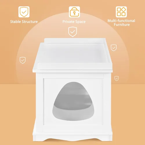 Miniatura 3 de Yaheetech Caja de arena para gatos, muebles de arena ocultos, baño para gatos, jaula para mascotas, banco de almacenamiento decorativo para Blanco