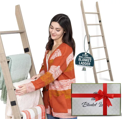 Miniatura 3 de Escalera para manta para sala de estar y dormitorio, 5 pies y 8 pulgadas, 6 niveles laminados inclinados para pared, construcción sin enredos