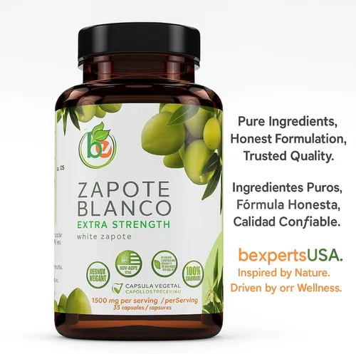Miniatura 7 de Zapote Blanco (Blanco) 90 cápsulas (1500 mg por porción), reforzado con ajo, bayas de espino, perejil y ginkgo biloba, fórmula herbaria extra