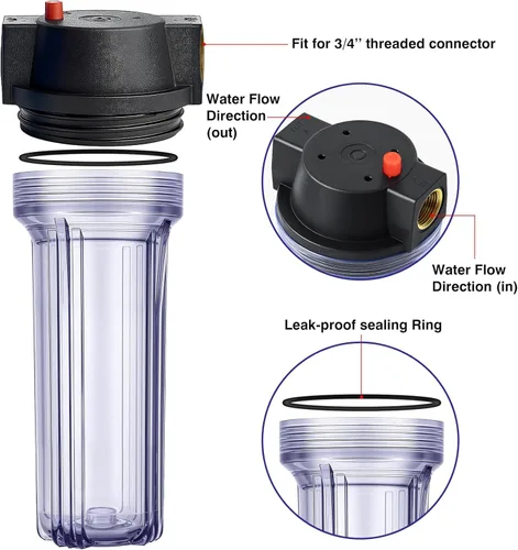 Miniatura 6 de Geekpure Carcasa delgada de filtro de agua para toda la casa de 10 pulgadas con válvula de alivio de presión, puerto de latón NPT de 3/4 pulgadas