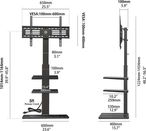 Miniatura 8 de FITUEYES Soporte de TV de suelo para TV de 32 a 75 pulgadas con toma de corriente, soporte de TV alto para dormitorio, sala de estar con base