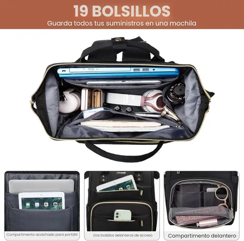 Miniatura 2 de LOVEVOOK Mochila para laptop, 15.6 pulgadas profesional para mujer, bolsa de computadora, mochila para enfermera, profesora, bolsa de trabajo Negro