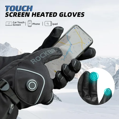 Miniatura 4 de ROCKBROS Guantes calefactables eléctricos con batería recargable térmica, guantes térmicos para hombres y mujeres, para pantalla táctil de invierno