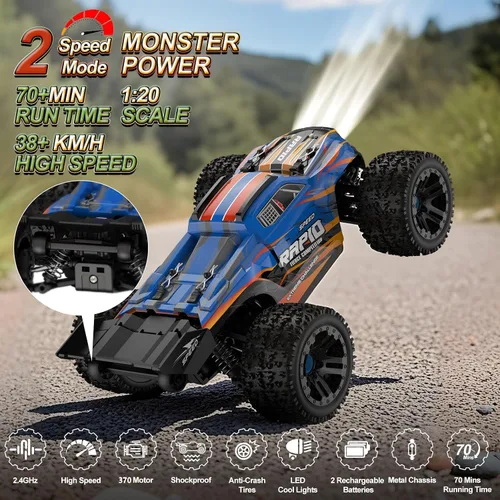 Miniatura 4 de Nikuku Auto de control remoto rápido, 38 KPH de alta velocidad todoterreno RC con 2.4 GHz, escala 1:20 4WD eléctrico todo terreno RC Monster Truck