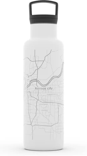 Miniatura 109 de Well Told Botella de agua aislada con mapa de Washington DC grabado, botella de acero inoxidable grabada (21 onzas, blanco) botella aislada de mapa
