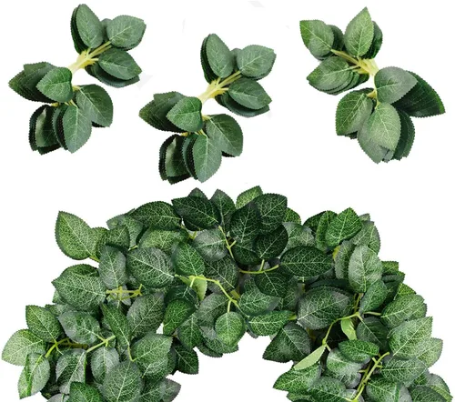 Paquete de 200 hojas verdes artificiales a granel, hojas de rosas falsas para ramos de boda, centros de mesa, decoración de fiesta, 6 hojas