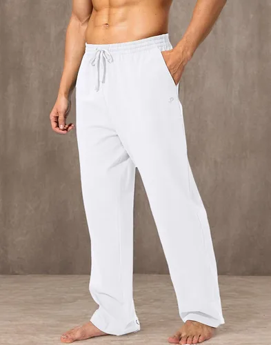 Miniatura 7 de Pudolla - Pantalones deportivos de algodón para hombre, para yoga, pantalones deportivos con parte inferior abierta, informal, pantalones de jersey