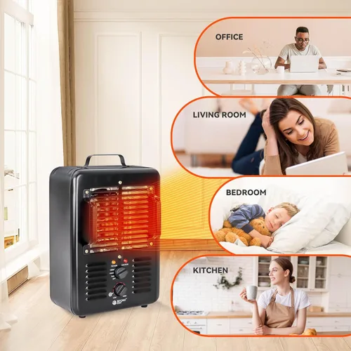 Miniatura 6 de BEYOND HEAT Milkhouse - Calentador eléctrico de 1300 W/1500 W con termostato, 3 ajustes de calor, seguro y silencioso para el hogar, garaje, taller