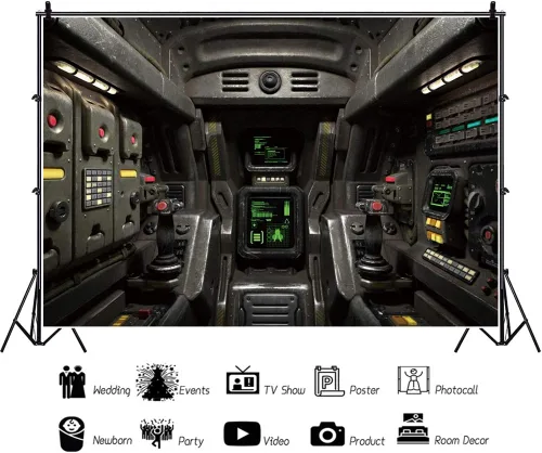 Miniatura 3 de Telón de fondo de fotografía de cabina de avión, de 5 x 3 pies, de ciencia ficción, nave espacial, interior, para niños, fiesta de cumpleaños