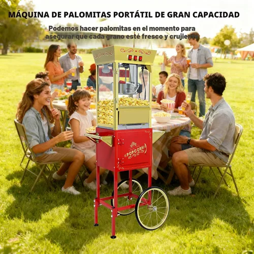 Miniatura 6 de Máquina de palomitas de maíz comercial vintage con carrito y luz calentadora - Palomitero de acero inoxidable de 12 onzas hace 60 tazas para cine