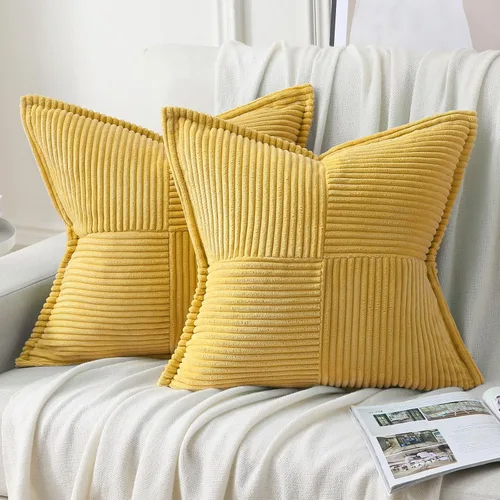 Miniatura 38 de HAUSSY Paquete de 2 fundas de almohada de 22 x 22 pulgadas, fundas decorativas de pana suave, estilo bohemio a rayas sólidas, fundas de cojín