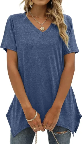 Miniatura 2 de Alaroo Camisetas básicas de verano para mujer, manga corta, cuello en V, túnica