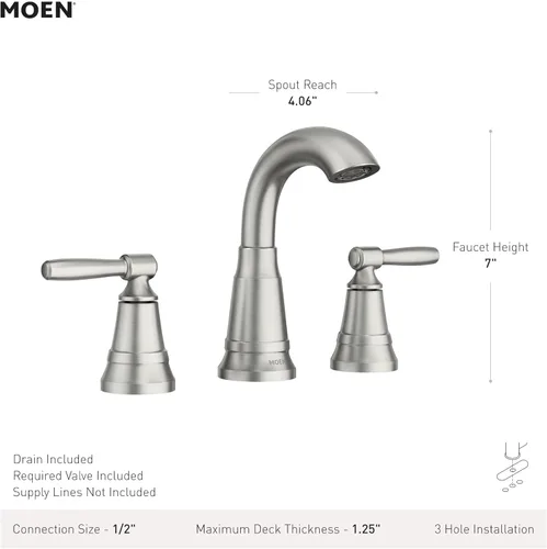 Miniatura 2 de Moen Halle – Grifo de baño tradicional extendido con resistencia a manchas, acabado de níquel, con montaje de desagüe para aplicaciones de 3