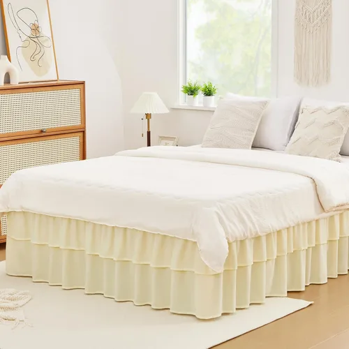 Miniatura 30 de Vocander Falda de Cama Rosa Tamaño Individual con Caída de 14 Pulgadas, Falda de Cama Elástica con Volantes Antipolvo, Fácil de Colocar, Faldas