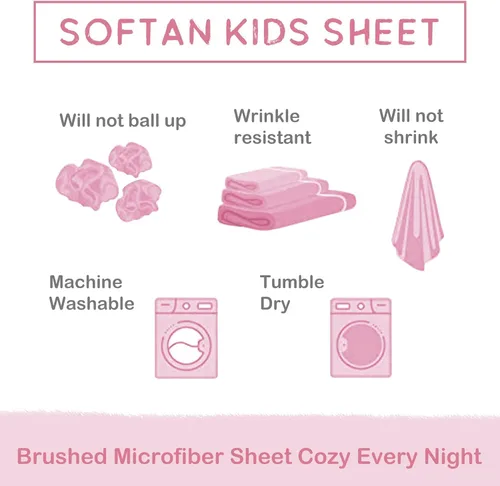 Miniatura 8 de Juego de sábanas para niños Softan, sábana ajustada de microfibra tamaño matrimonial, juego de sábanas transpirables y sedosas suaves al tacto, 4