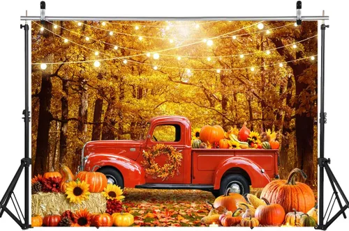 Miniatura 4 de Fondo de fotografía de otoño de 7 x 5 pies, telón de fondo para fiesta de Acción de Gracias, bosque de otoño, hoja de arce, girasol, calabaza
