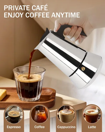 Miniatura 3 de Express Stovetop Coffee Maker 2 Cup 100ml 3.5oz-(Stainless Steel) Italian Espresso Maker Food-Grade Home Kitchen & Camping All Stovetops