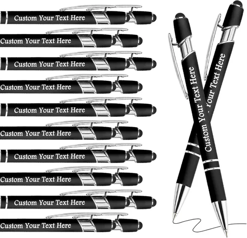 Hasta 300 bolígrafos personalizados con nombre grabado gratis, lápiz capacitivo, logotipo, regalo de texto para hombres y mujeres, tinta negra,