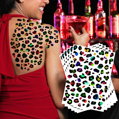 Miniatura 9 de Tatuajes temporales con estampado de leopardo, 6 hojas de calcomanías realistas de piel de leopardo para adultos y niños, perfectas para Halloween