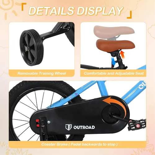 Miniatura 5 de Outroad - Bicicleta infantil para niños y niñas de 3 a 9 años, bicicleta para niños de 14, 16 y 18 pulgadas, con ruedas de entrenamiento, bicicletas