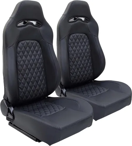 Miniatura 9 de Asientos universales de carreras, asientos de cubo, asientos de coche ajustables, asientos deportivos reclinables, de cuero PU con deslizadores, 2