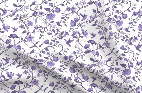 Spoonflower Fabric - Regency Floral Victorian Vintage Purple Periwinkle Lavender Botanical Printed on Chiffon Fabric Fat Quarter - Sewing Fashion