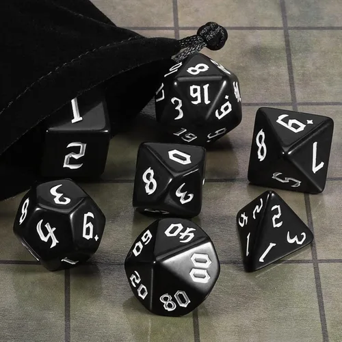 Miniatura 5 de CiaraQ DND - Juego de dados poliédricos con bolsa de dados para juegos de rol de Calabozos y Dragones RPG MTG (fuente negra y blanca)