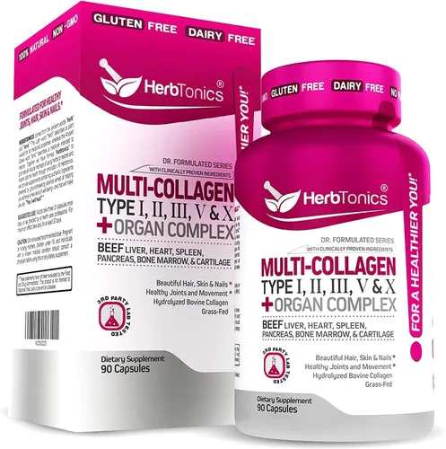 Miniatura 5 de Herbtonics Gomitas de colágeno múltiple con cápsulas de colágeno múltiple tipo I, II, III, V y X, péptidos de proteínas y complejo de órganos