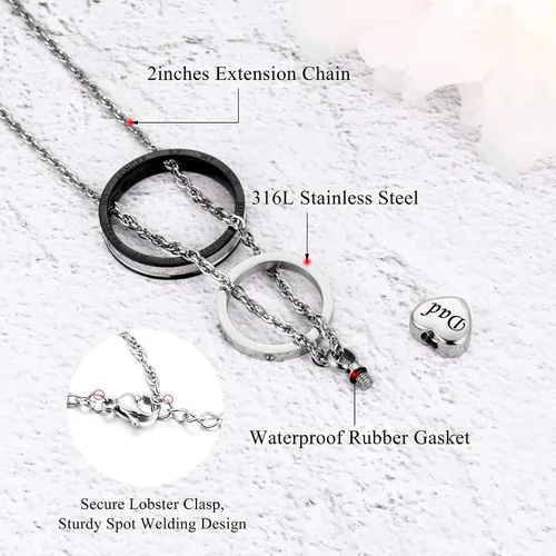 Miniatura 3 de XIUDA Collar de urna de cremación para cenizas, recuerdo tallado con recuerdo eterno de acero inoxidable, joyería conmemorativa para cenizas