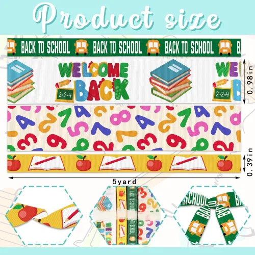 Miniatura 2 de 4 rollos de cinta de 20 yardas de vuelta a la escuela para manualidades, lazos de corona, cintas para profesores, regalo de agradecimiento al