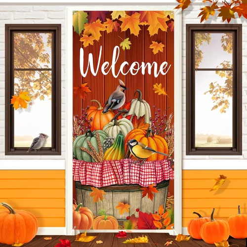 Cartel de puerta de Acción de Gracias, decoración grande para puerta de otoño, pájaro, calabaza, telón de fondo, suministros de fiesta para cosecha,