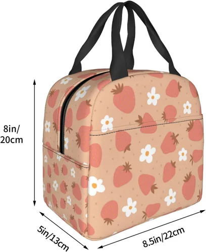 Miniatura 4 de Bolsa de almuerzo con aislamiento de fresas y flores, bolsa reutilizable para el regreso a clases, contenedor portátil para niños y niñas, cajas
