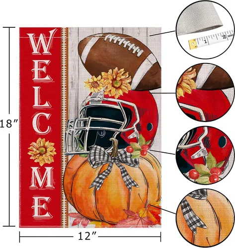 Miniatura 3 de Hexagram Banderas de Jardín de Otoño 12 x 18 pulgadas Doble Cara, Bandera de Jardín de Fútbol de Otoño para Exteriores, Banderas de Casa