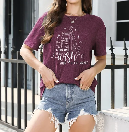 Miniatura 3 de Camiseta mágica para mujer, camiseta de reino mágico con estampado de castillo, camiseta familiar de manga corta, tops casuales de verano