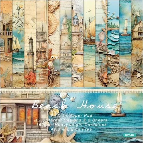 Beach House - Bloc de papel para álbumes de recortes, 6 x 6 pulgadas, temática marina, viajes y vacaciones, suministros para álbumes de recortes,