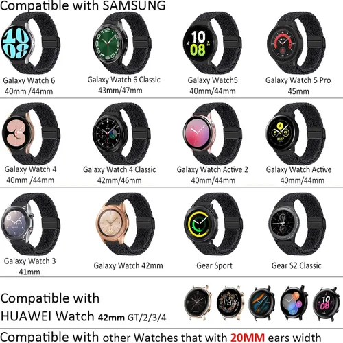Miniatura 5 de MroTech Correa de 0.787 in compatible con Samsung Galaxy Watch 4 5 6 Band 1.732 in 1.575 in/6 Classic 1.693 in 1.850 in/5 Pro Band 1.772 in/4 Negro