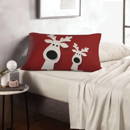 Miniatura 5 de AEIOAE Juego de 2 fundas de almohada de Navidad de 12 x 20 pulgadas, color rojo ciervo, alce y ciervo, fundas decorativas de lino de Navidad