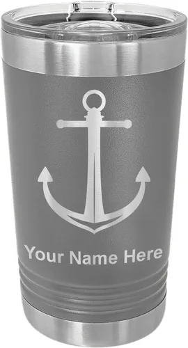Miniatura 13 de LaserGram Vaso de pinta aislado al vacío de 16 onzas, ancla de barco, grabado personalizado incluido (negro)
