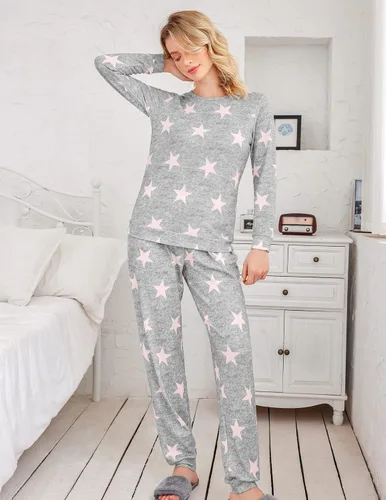Miniatura 59 de Ekouaer Conjunto de pijama de manga larga para mujer, ropa de dormir suave con cuello redondo y bolsillos