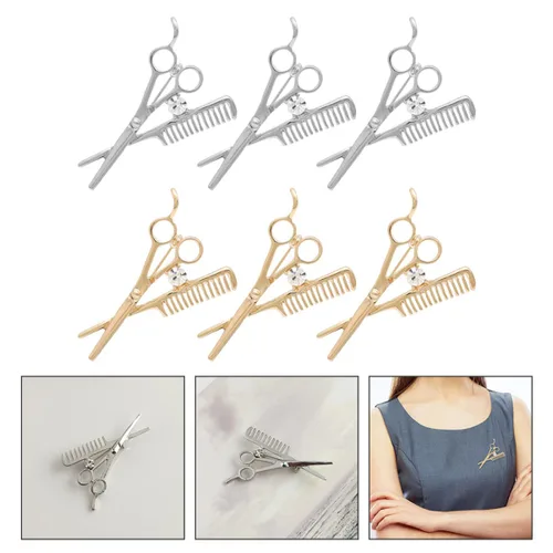 Miniatura 3 de GALPADA 12 piezas brillantes mini joyería de peluquería para tijera peluquero decoración traje herramientas plata pin peine oro collar suéter
