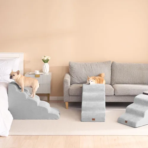 Miniatura 8 de EHEYCIGA Escaleras curvas para perros para camas altas de 57.97 cm de altura, 5 escalones para perros pequeños y gatos, escaleras para mascotas