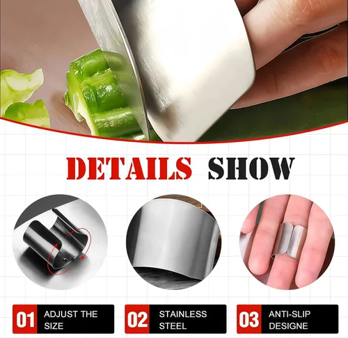 Miniatura 7 de Protector de dedos de acero inoxidable, ajuste universal, protector de dedos ajustable para cortar alimentos, herramienta de corte premium para 2