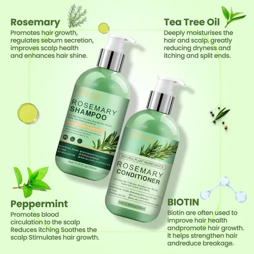Miniatura 5 de Set de champú y acondicionador para el crecimiento del cabello con romero: infundido con aceite de árbol de té, menta y biotina - Limpia y ayuda a